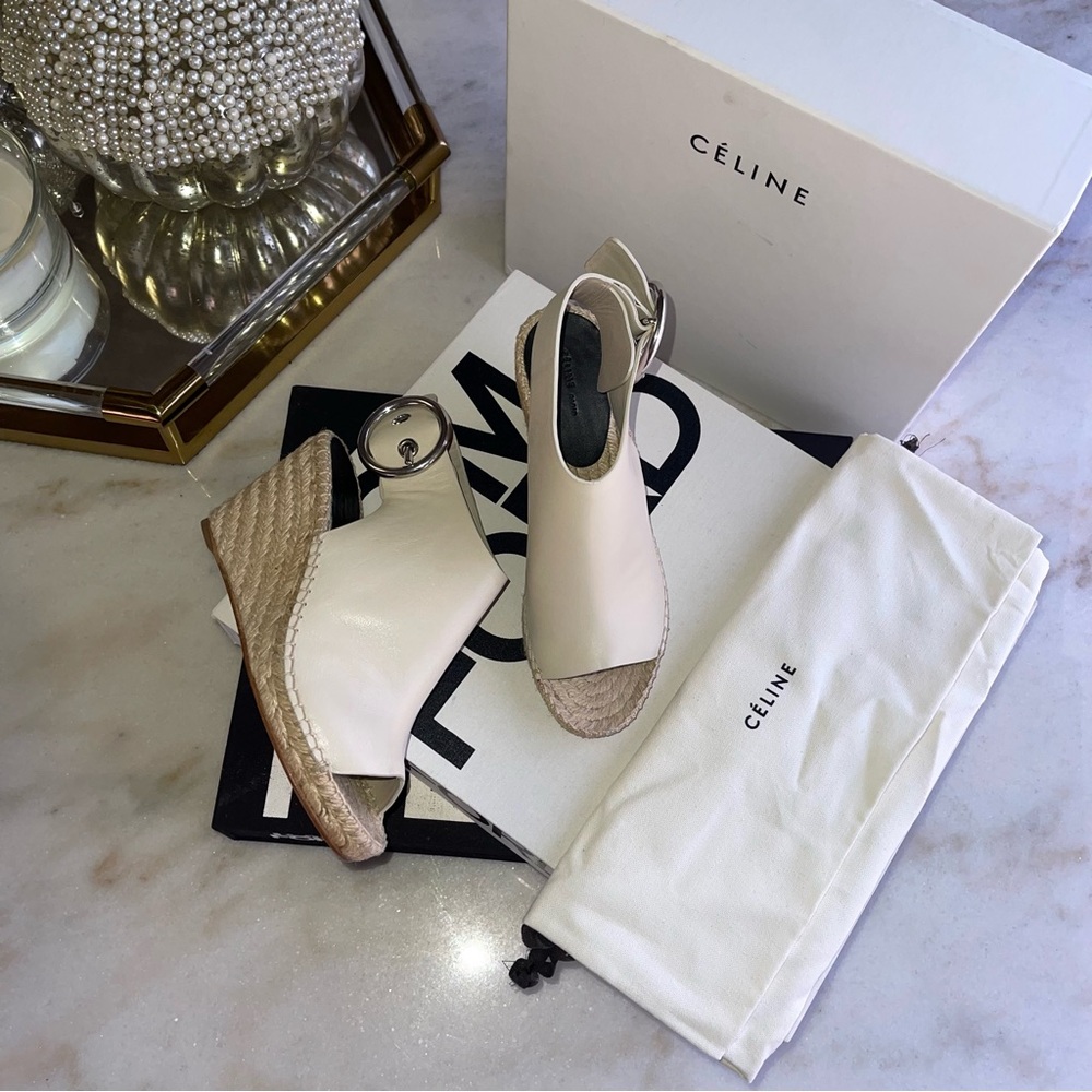 Céline Womens 35 Milk Calfskin Leather Open Toe Espadrille Sandal - Picture 14 of 16